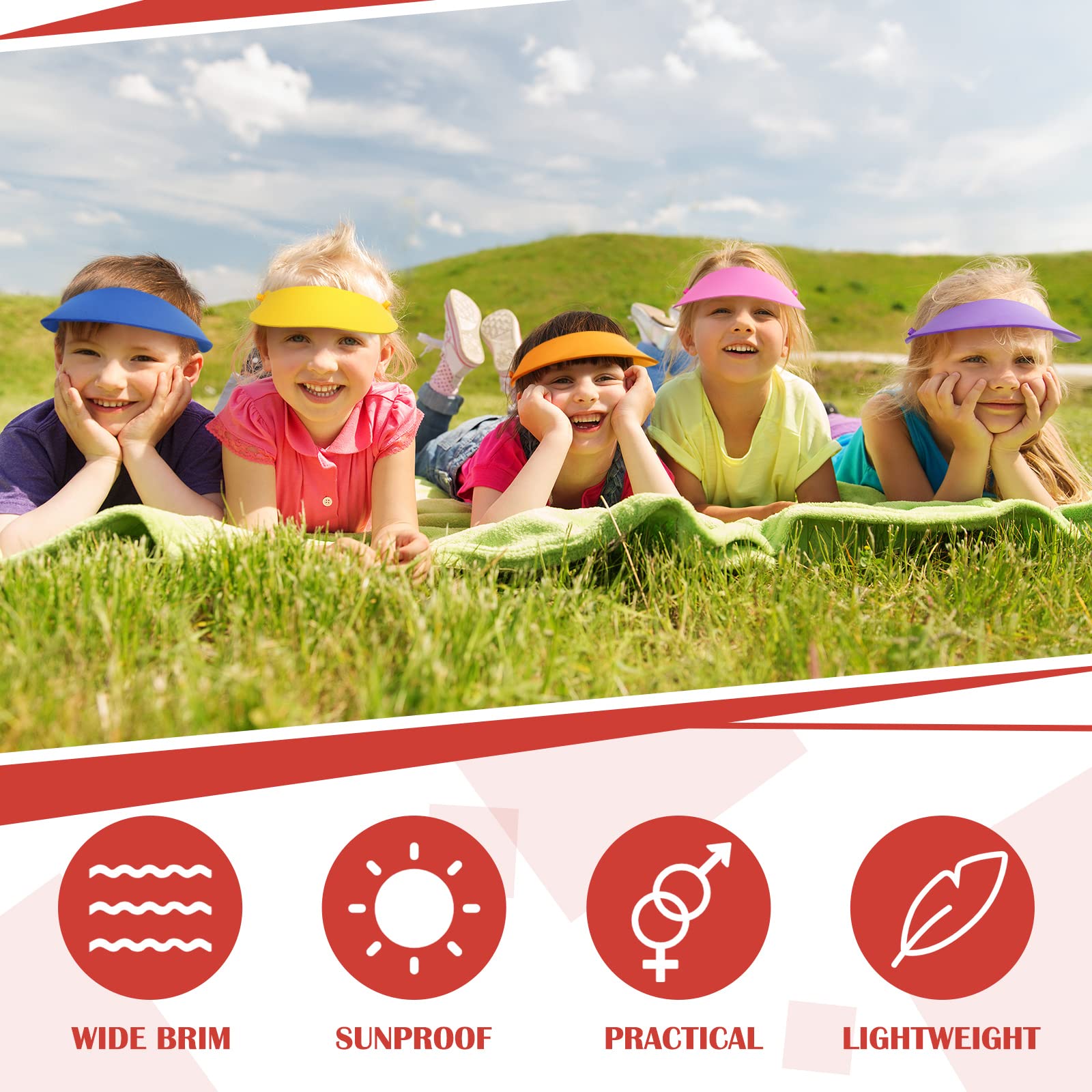 Lot de 72 visières d'été réglables en mousse avec bandes enroulées, 12 couleurs assorties, chapeau de protection solaire, fournitures de golf, chapeaux de fête en vrac pour enfants, garçons et filles,