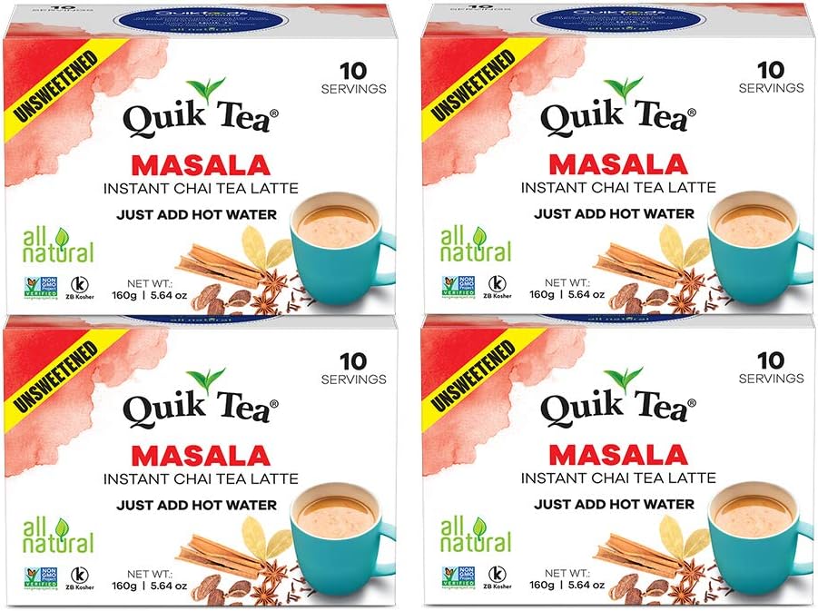 QuikTea Unsweetened Masala Chai, 5.64 Ounce (4 boxes of 10 each)