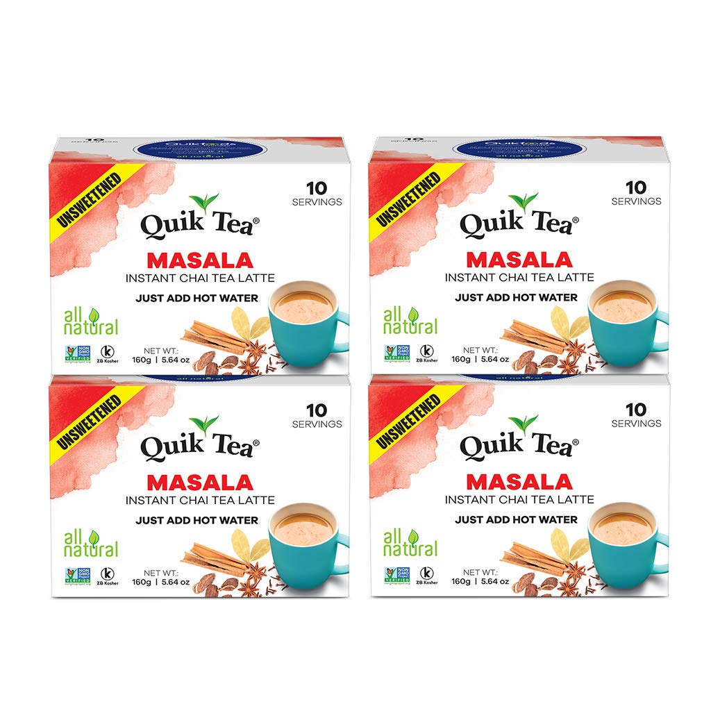 QuikTea Unsweetened Masala Chai, 5.64 Ounce (4 boxes of 10 each)
