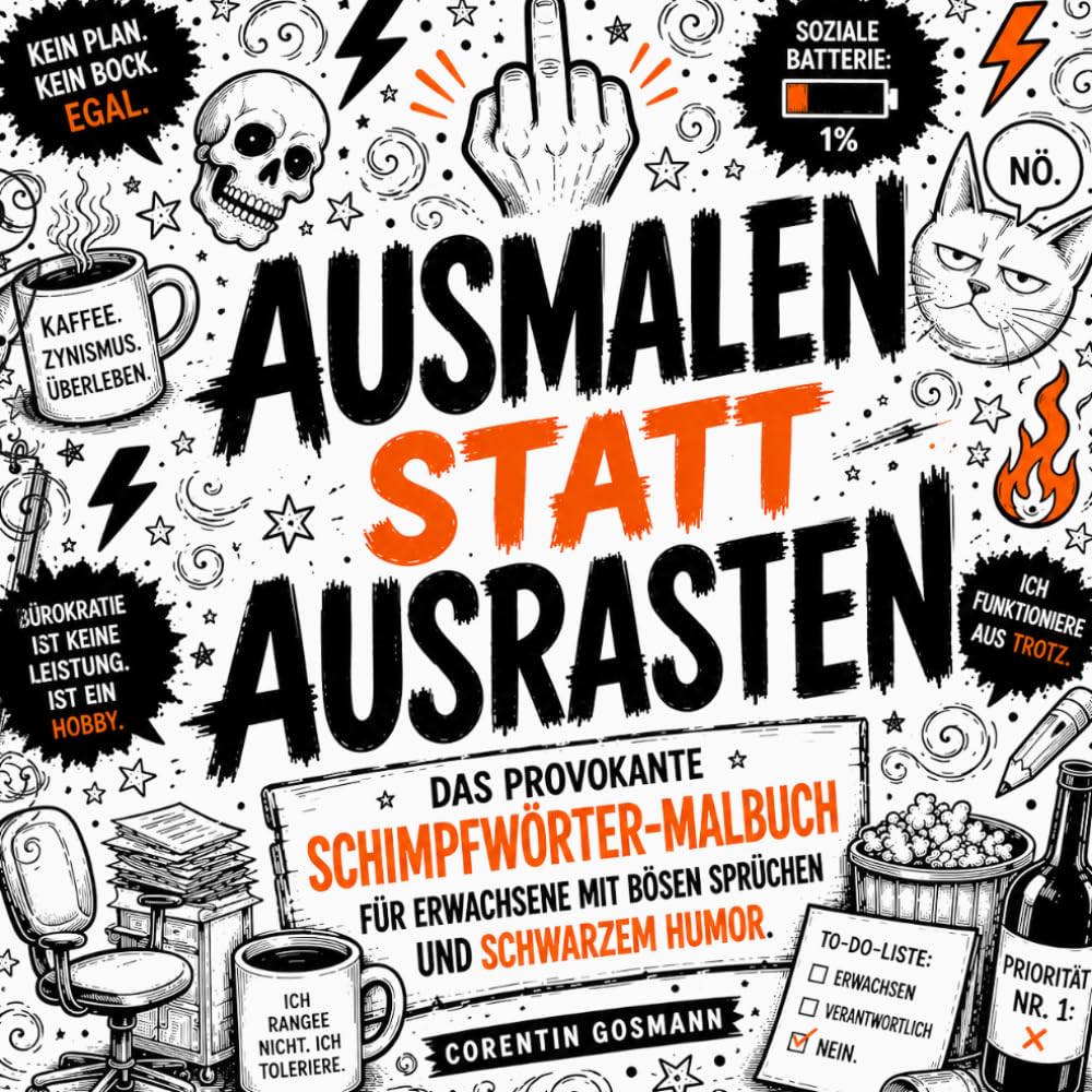 AUSMALEN STATT AUSRASTEN: Das provokante Schimpfwörter-Malbuch für Erwachsene mit bösen Sprüchen und schwarzem Humor