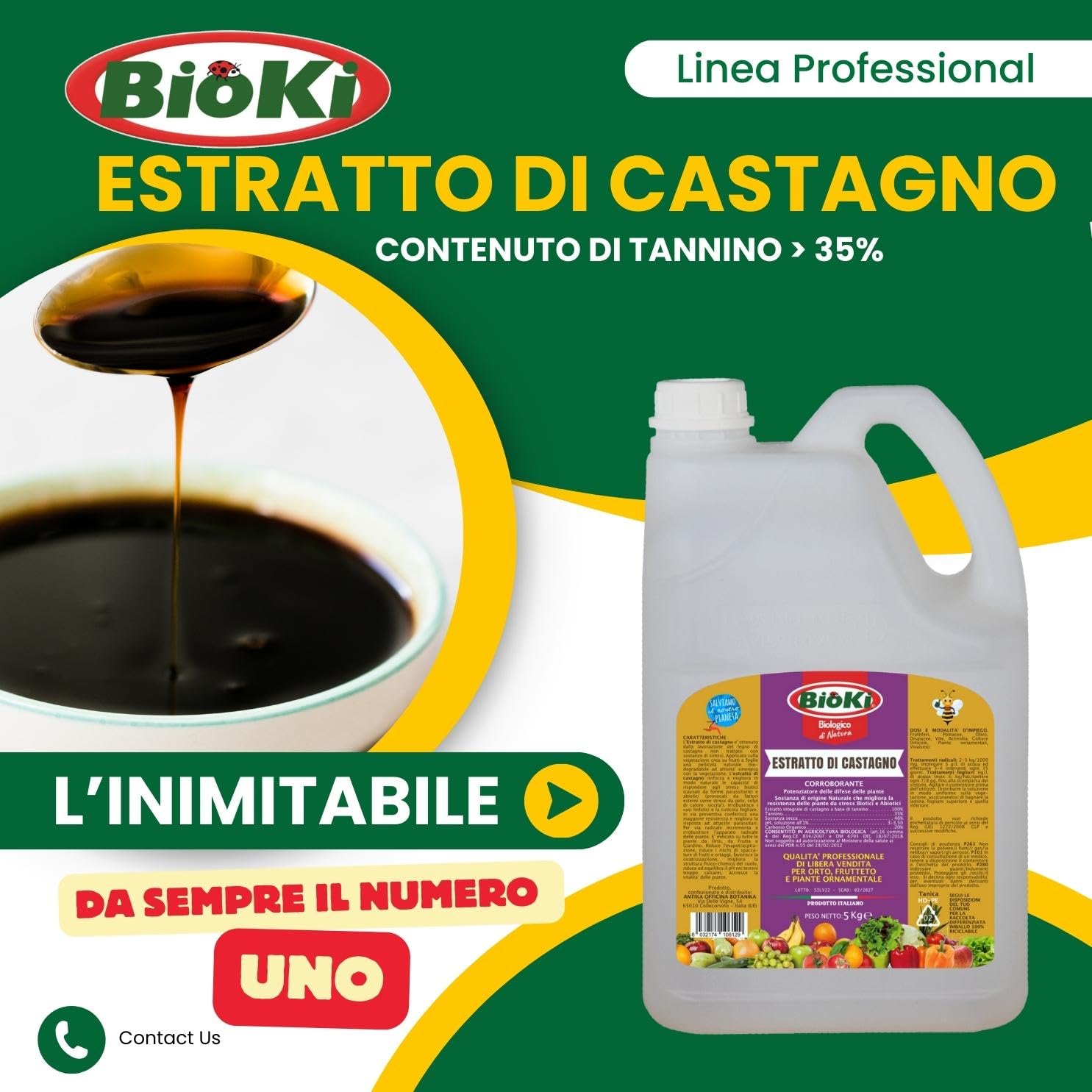 Antika Officina Botanika Estratto distillato di legno di castagno, elicitore di resistenza per malattie di orticoltura, frutticoltura e giardinaggio, tanica da 5 kg