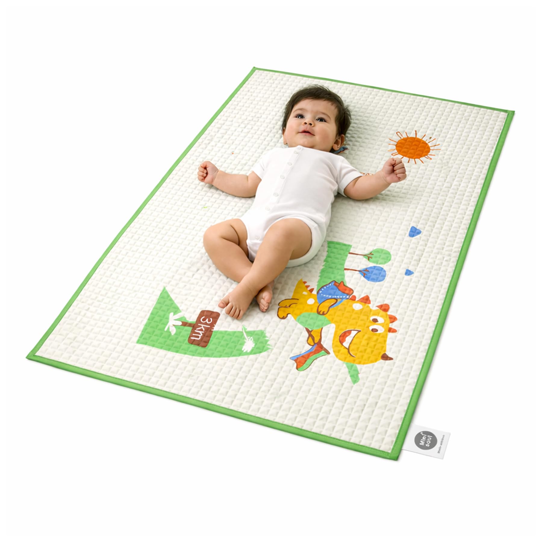 Air-Filled Waterproof Baby Play Mat 60×90 cm Dino Print Natural Latex Baby Massage & Crawling Mat Non-Toxic, Anti-Slip Baby Rubber Mat for Diaper Changing, Floor Play & Bed Protection Green-picture-18