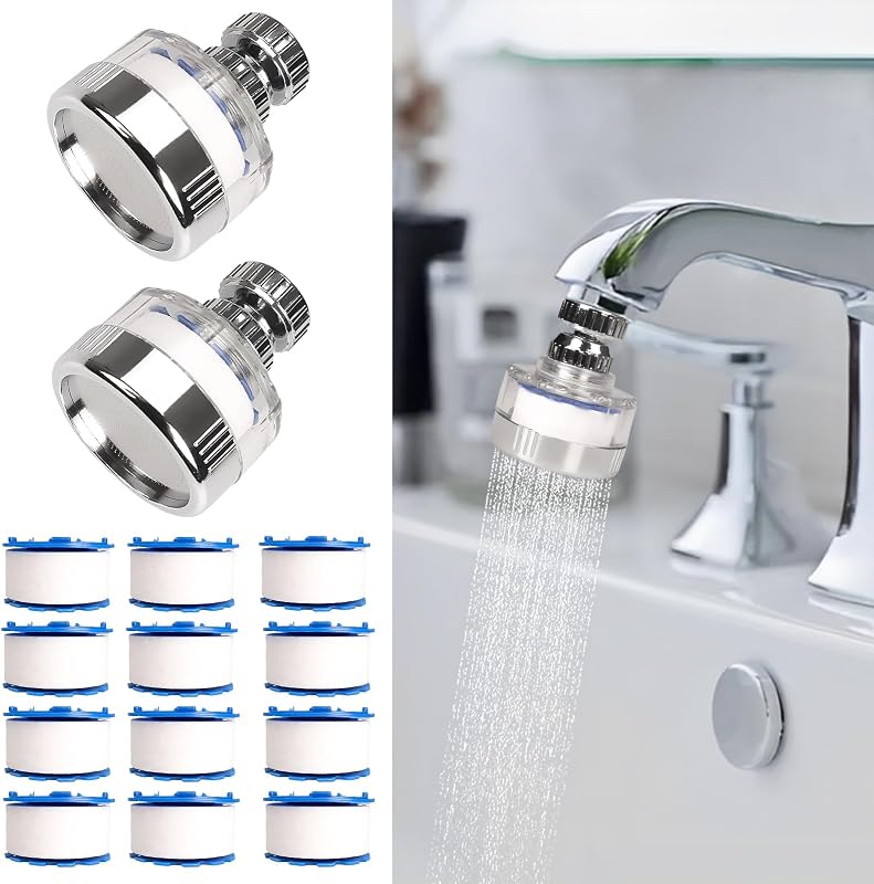 Filtro de agua para fregadero de 14 piezas con juego de elementos filtrantes, filtro universal para grifo de fregadero giratorio de 360°, filtro de agua del grifo que elimina el agua dura con fluoruro, extensor de grifo para fregadero de cocina del hogar