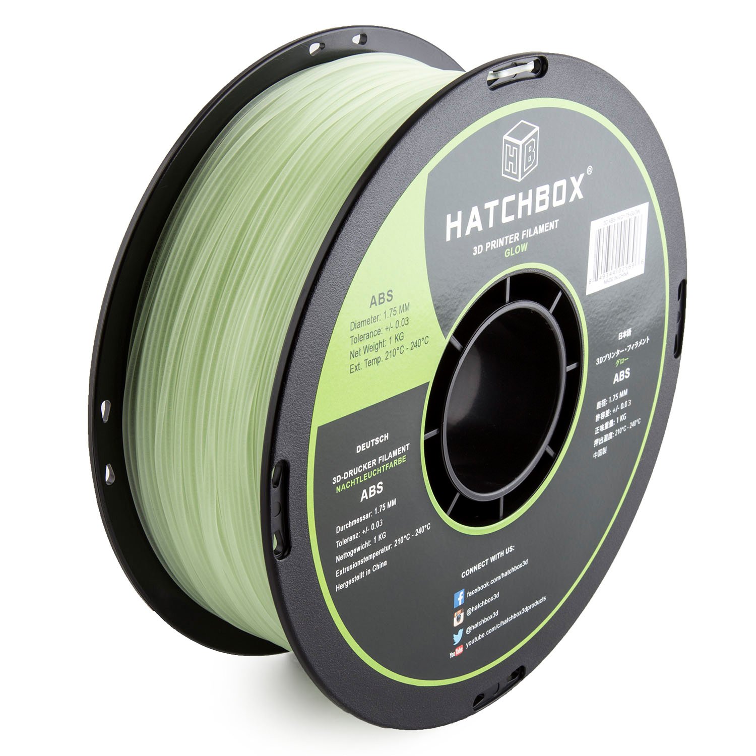 HATCHBOX ABS 3D Printer Filament, Dimensional Accuracy +/- 0.03 mm, 1 kg Spool, 1.75 mm, Glow in the Dark