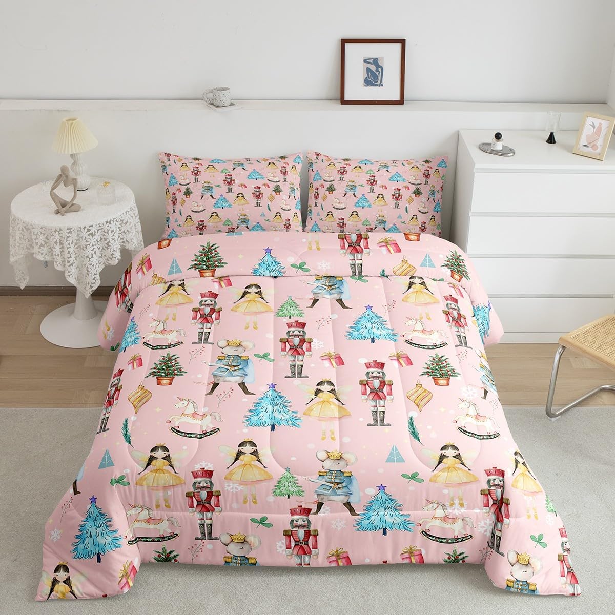 Feelyou Twin Size Unicorn Comforter Set for Kids Girls Bedroom Decorations Teens 3D Pink Unicorn Rainbow Bedding Comforter Set Ultra Soft and Fluffy Flower Comforter Sets