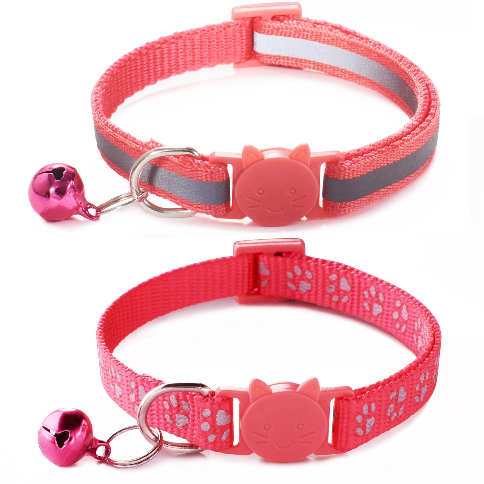 Red Breakaway Cat Collar with Bells, [2 Pack] Reflective Kitten Collar with Bells, Break Away Cat Collar for Girl Cats Boy Kitty