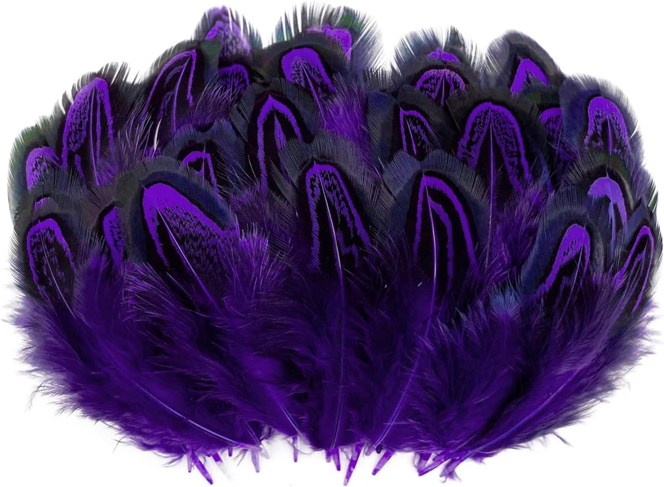 100pcs Pheasant Feathers 2-3 Inches Fluffy Spotted Plumage Feather for Dream Catcher Crafts Sewing Clothing Decoration (Purple)