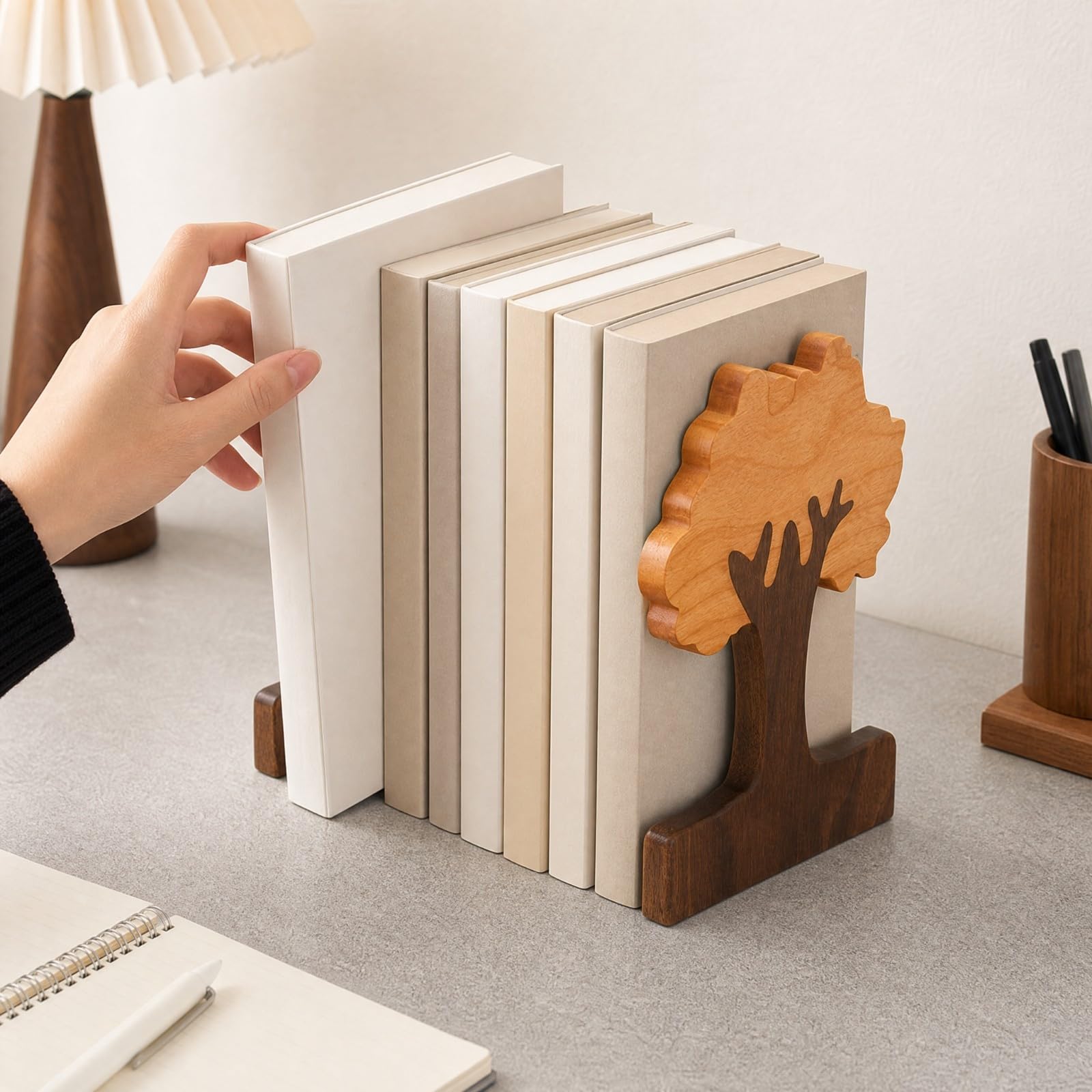 LOVIVER Serre-Livres Décoratif Motif Arbre Pratique Serre-Livres en Bois Massif en Forme d'arbre Faible Hauteur pr Lecture Lecture