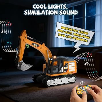 YESHIN Remote Controlled Excavator, 2.4GHz Mini RC Excavator Toy with Lights & Sound, Mini Alloy Material Car with Adjustable Speed, Type-C Direct Charging, Birthday Gift for Boys Girls 3+