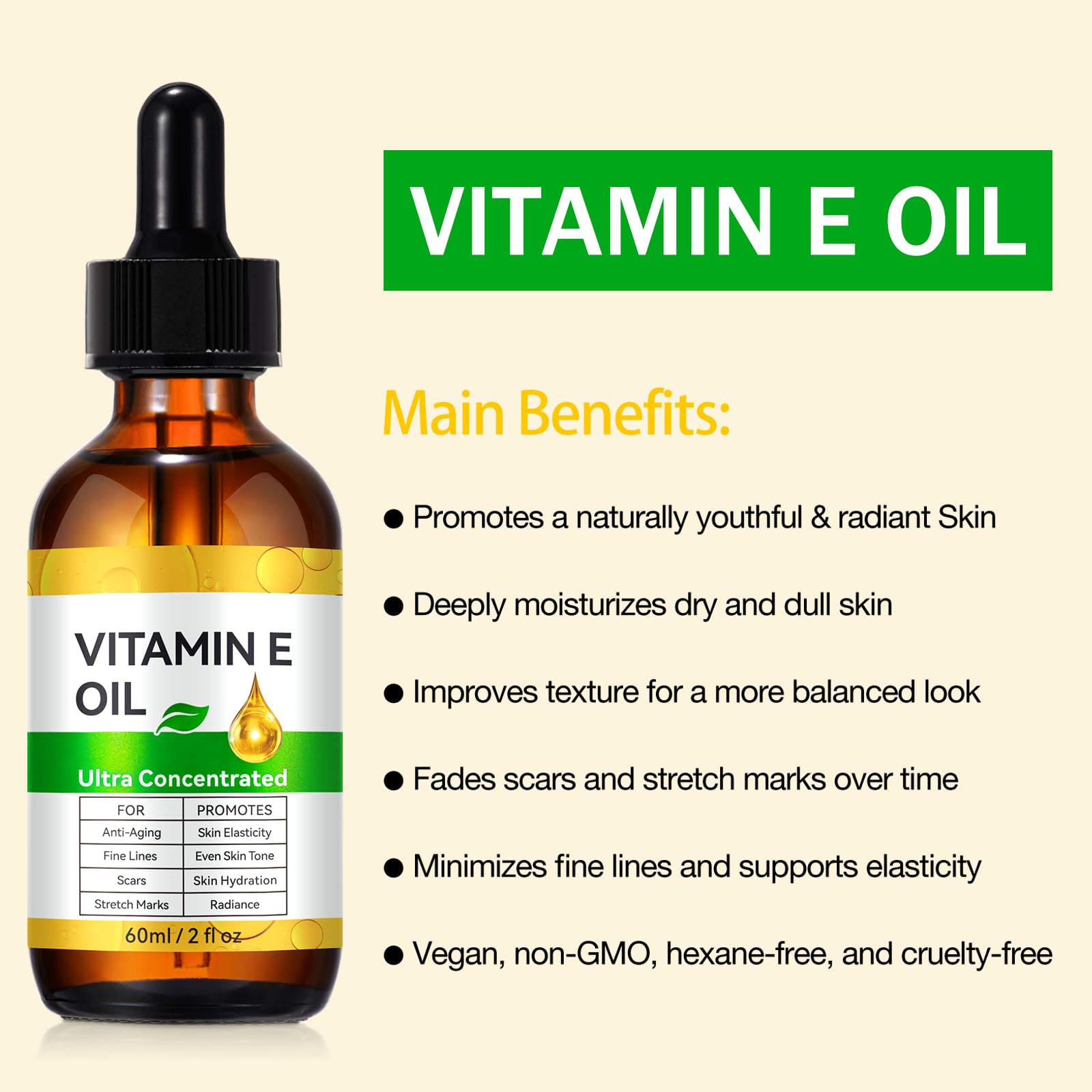 Liefiet Mezcla de vitamina E 75.000 Ui, aceite puro de vitamina E para piel, cicatrices, uñas y cuero cabelludo, hidratante para rostro y cuerpo, hidrata la piel seca, reduce las estrías, L