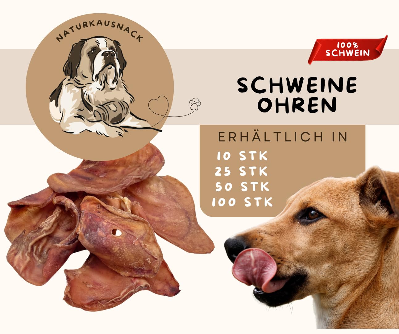 Schweineohren, ganze Ohren, Hundesnack von Warnick´s Tierfutterservice (20Stück)