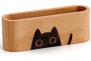 Natural Wooden Business Card Holder for Women Desk