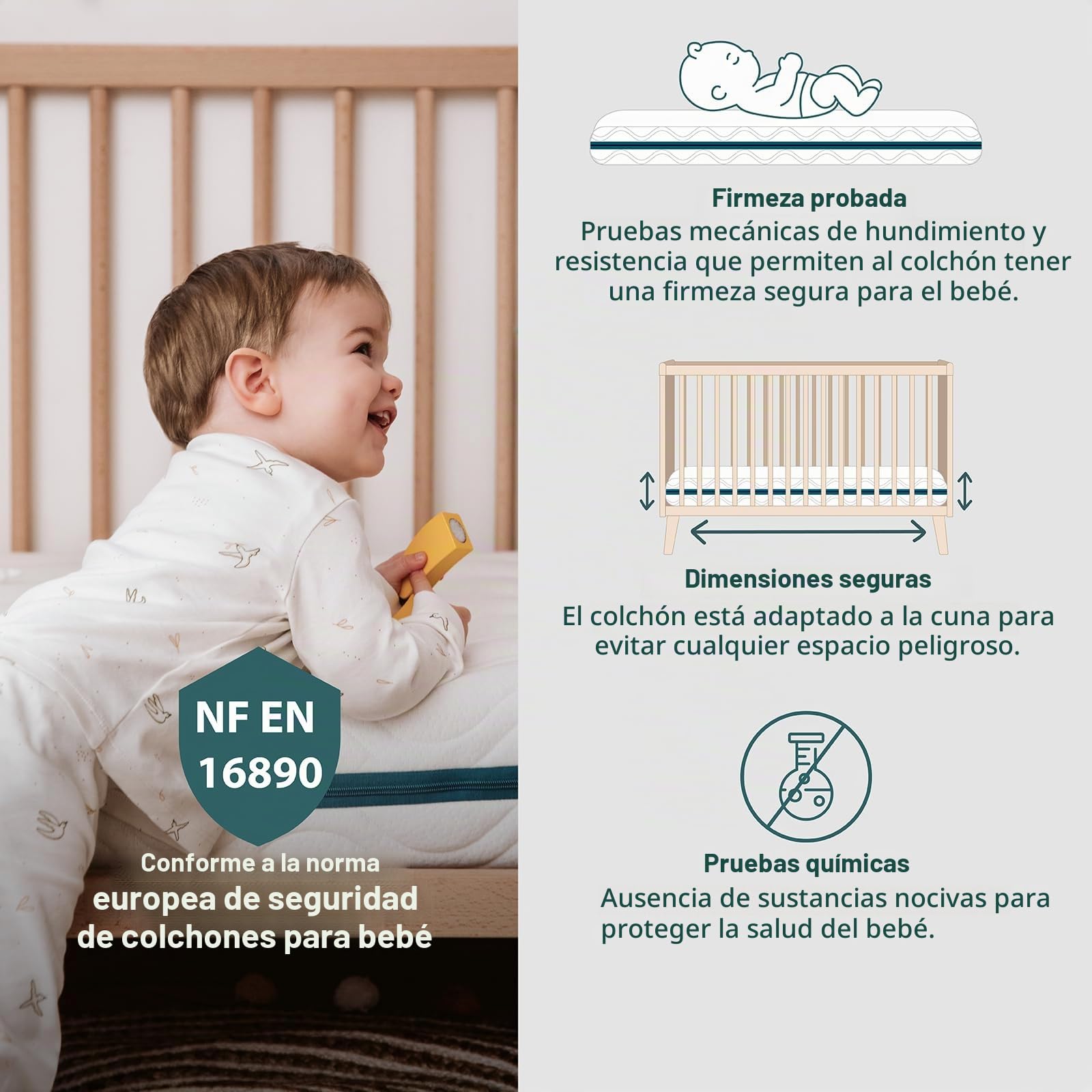Kadolis - Colchón para bebé 60x120x12 cm COCOLEGEND - Coco y látex Natural - Desenfundable - Transpirable, Firme y Confortable - Sin Tratamiento químico - Certificado Oeko-Tex