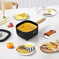 Vista 6 de Audecook Olla Caliente Eléctrica 2L, Sartén Antiadherente con Esmalte Cerámico de 8 Pulgadas, Olla Portátil de Viaje para Ramen/Carne/Arroz