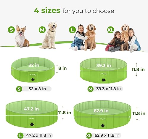 Miniatura 46 de Furrybaby Piscina para perros, piscina para niños con placa dura, plegable para mascotas, piscina plegable para mascotas, portátil, verde, 32