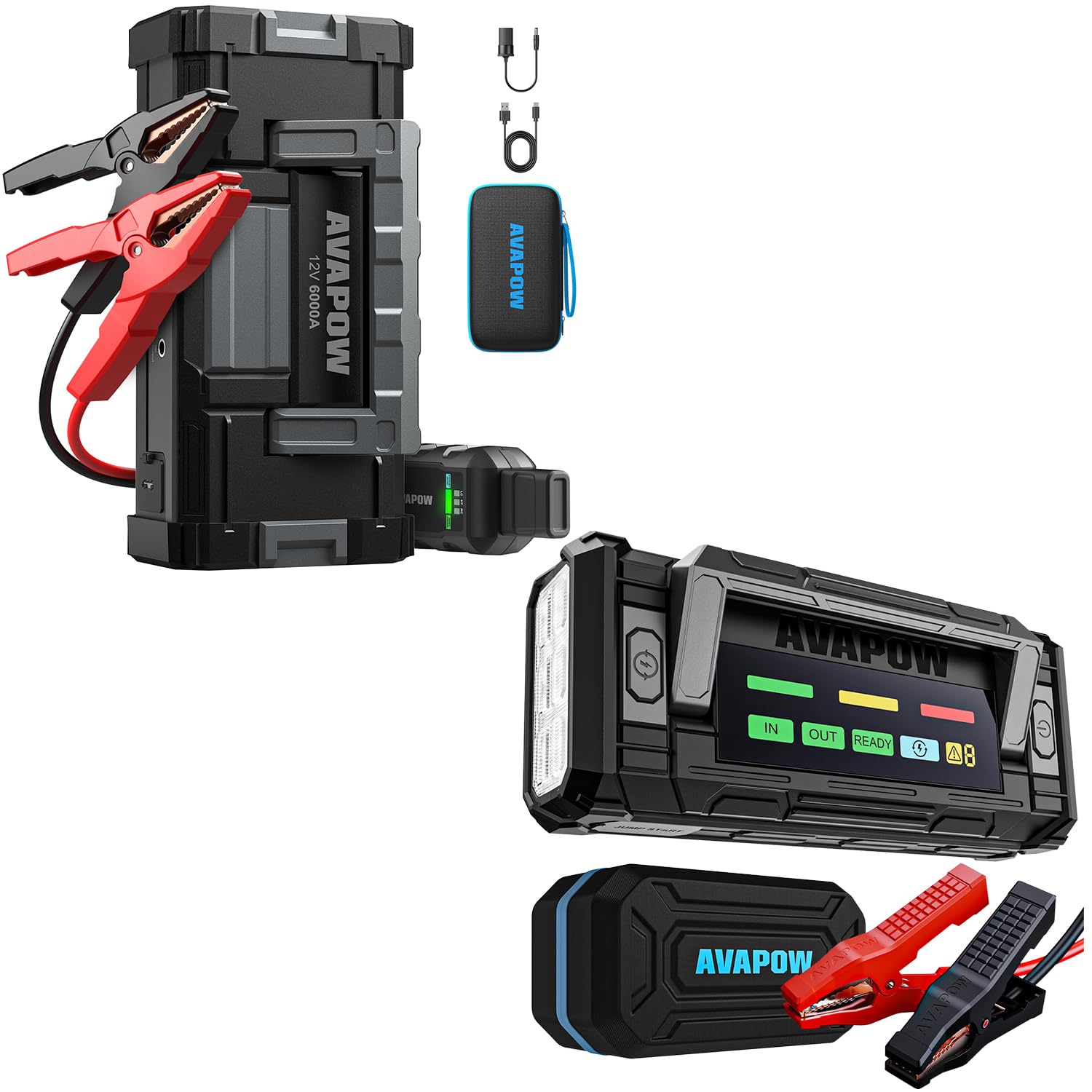 AVAPOW 8000A Battery Jumper Starter Portable with 4 HD Display PD 30W Dual-Way Fast Charging AVAPOW 6000A Car