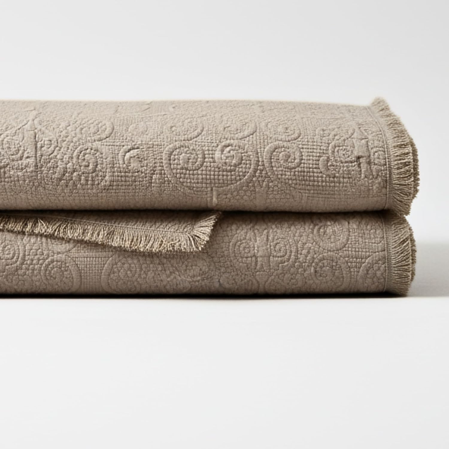 DaDa Bedding Elegant Fringed Cotton Quilted Throw Blanket - Luxurious Solid Soft Paisley Pattern, Cozy Lightweight Lap Throw, Perfect for Couch or Bed, Neutral Sandy Taupe Tan Beige, 50x60 Inches - Image 9