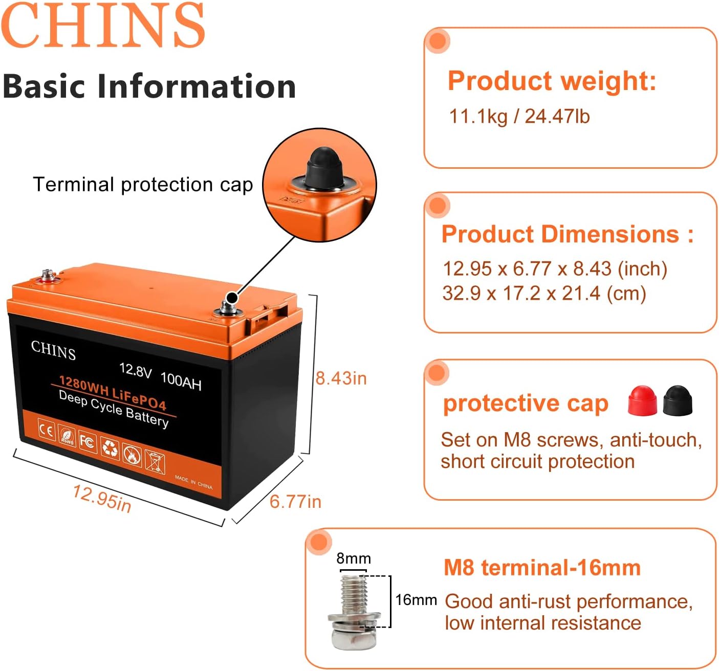 🔥 Cаѕhbасk uр tо 70% CHINS LiFePO4 Battery 12V 100AH Lithium Battery - Built-in 100A BMS, Perfect for Replacing Most of Backup Power, Home Energy Storage and Off-Grid etc.