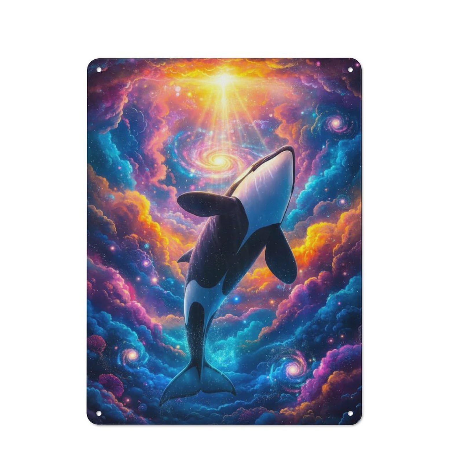 Cosmic Orca Whale Metal Wall Art Sign 40x30cm, Retro Vintage Wall Decor for Kitchen, Hallway, Bar Or Small Cafe