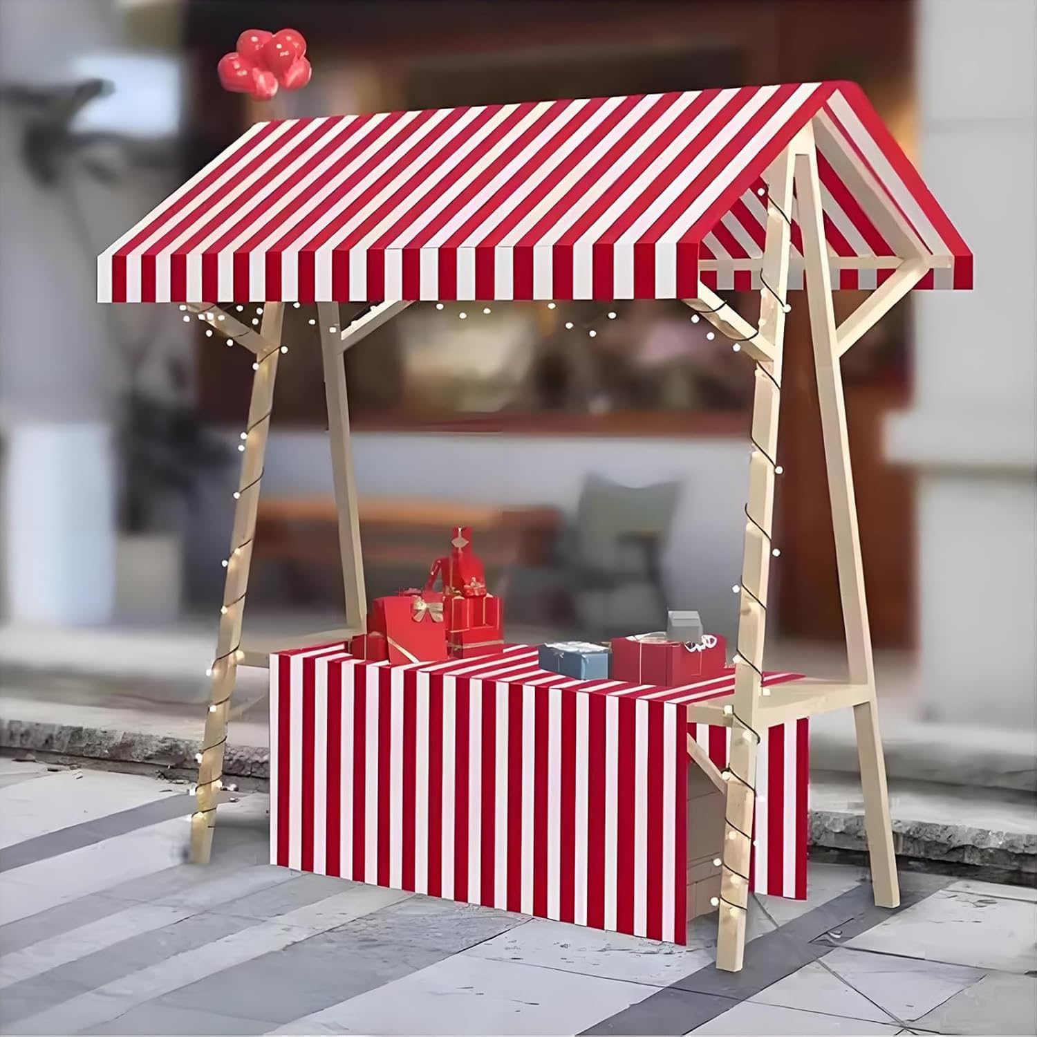 Carrello Venditore Bancarella Pieghevole, Carrello del Venditore di Cibo con Tettoia, Bancarella Commerciale in Legno per Centri Commerciali E Mercati Notturni,06,120cm/47.2in