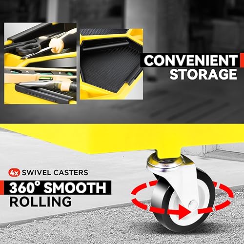 Miniatura 11 de Auto Dynasty Taburete mecánico, asiento de garaje neumático ajustable con bandeja de herramientas, asiento de rodillo de 300 libras para reparación