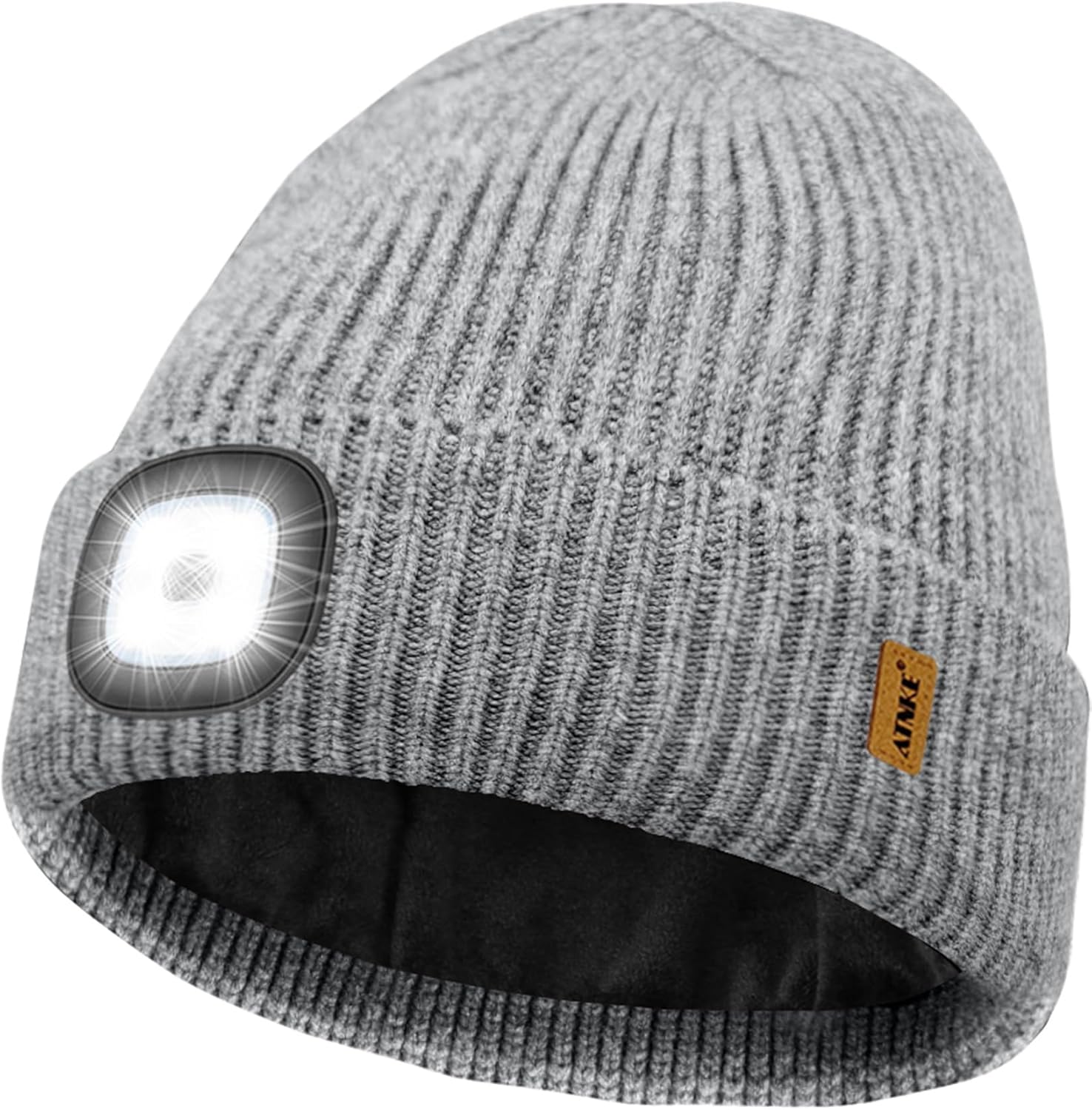 ATNKE LED Lighted Lined Fleece Beanie Hat,USB Rechargeable 4 LED Running Headlamp Cap with Light Gifts for Men and Women