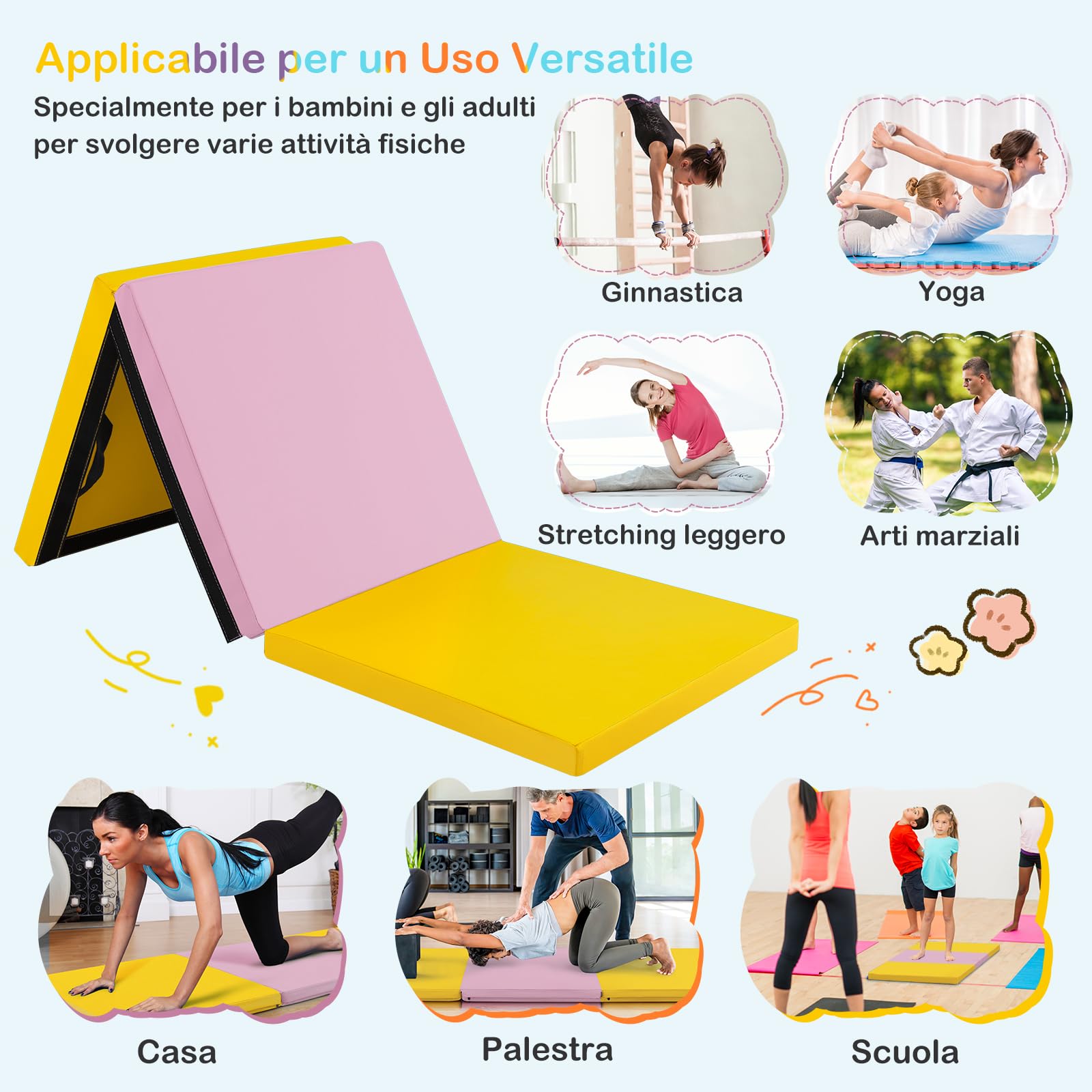 Tappetino Yoga Pieghevole - 180x60x5cm, 3 Segmenti, Con Manico, In EPE E PU, Per Palestra E Casa - Foto 6