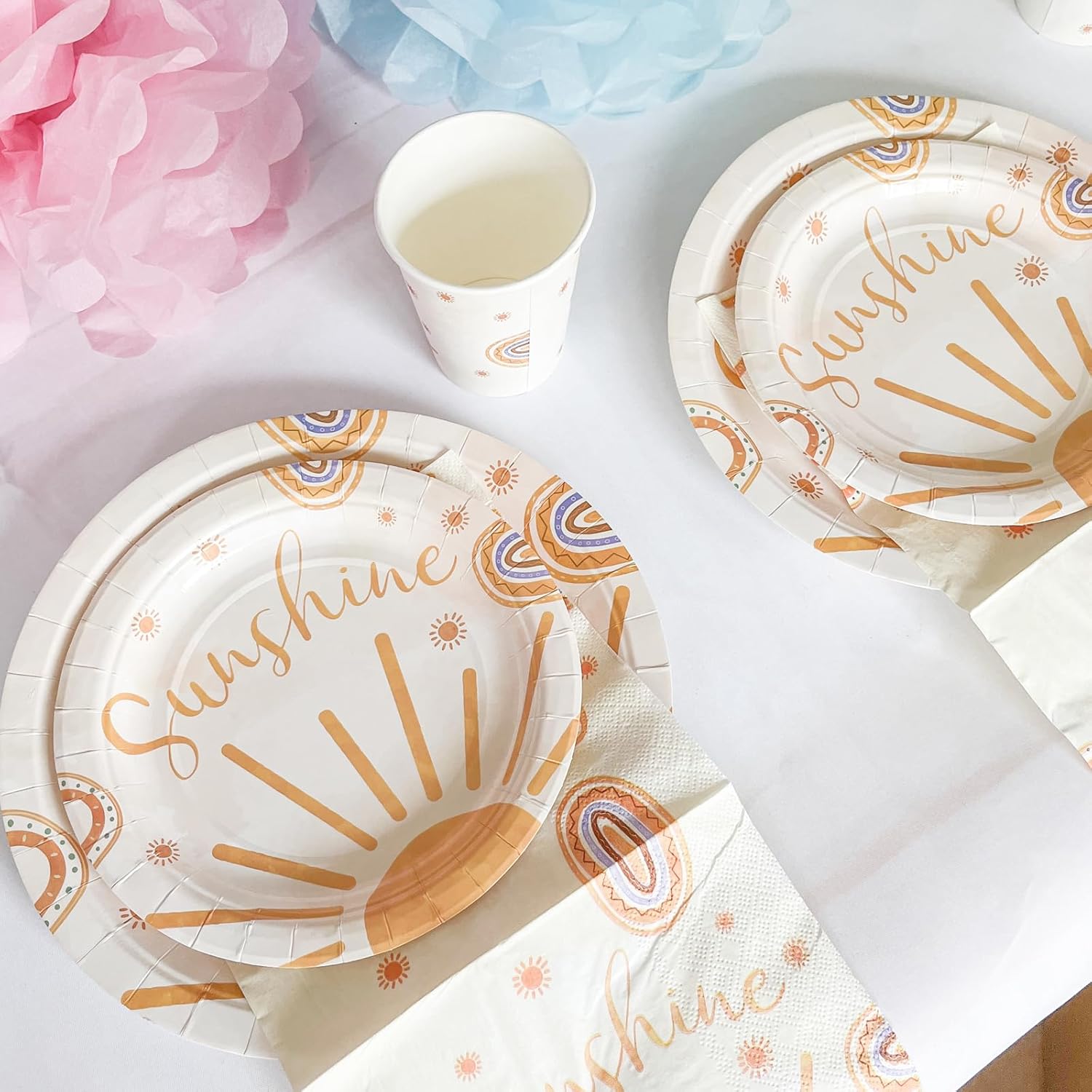 80PCS Boho sunshine birthday party supplies First trip around the sun party, sunshine plates, napkins and cups set, serves 20