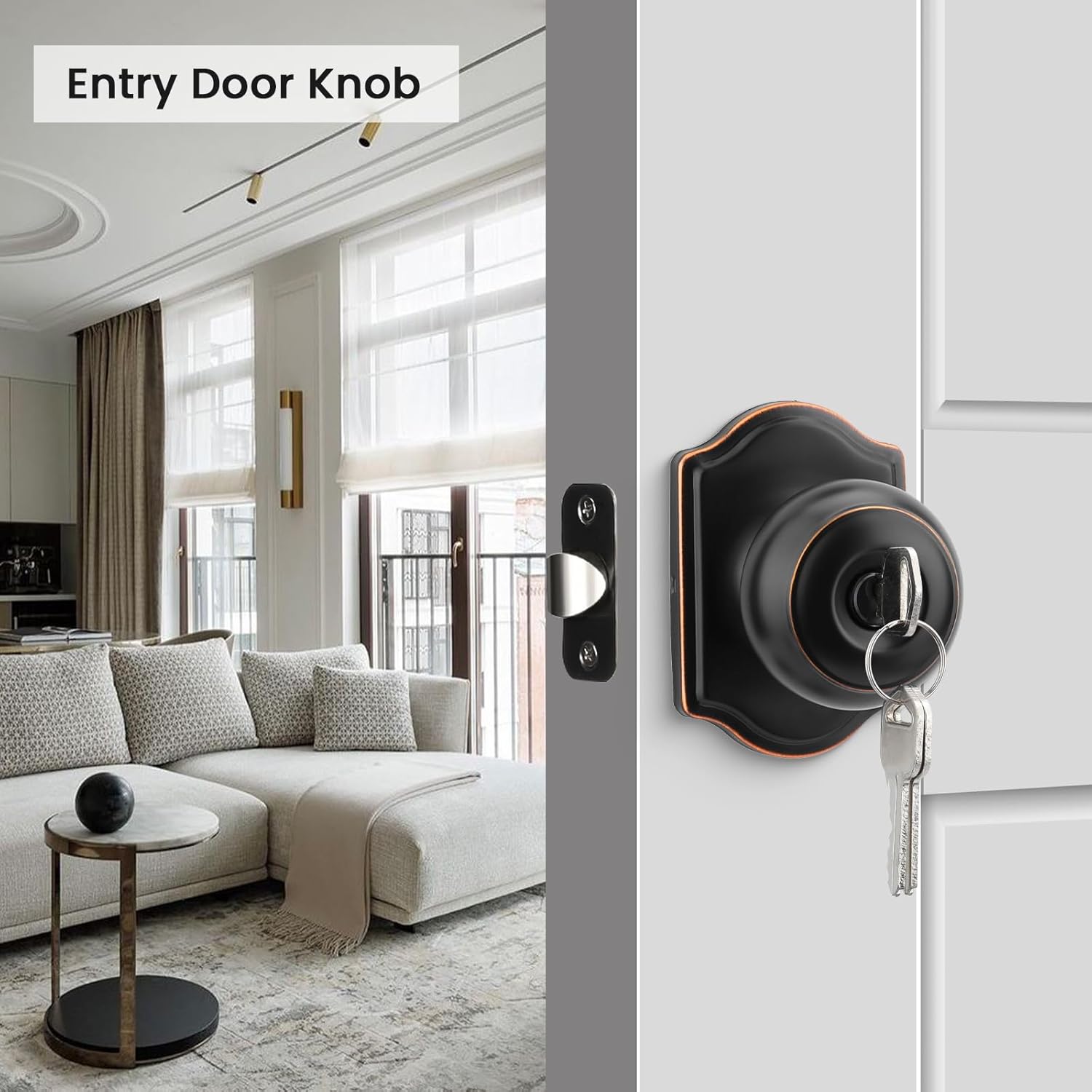 goldenwarm Oil Rubbed Bronze Door Knobs with Lock, Exterior Door Knob with Lock and Key, Front Door Knob Keyed Alike 3 Pack