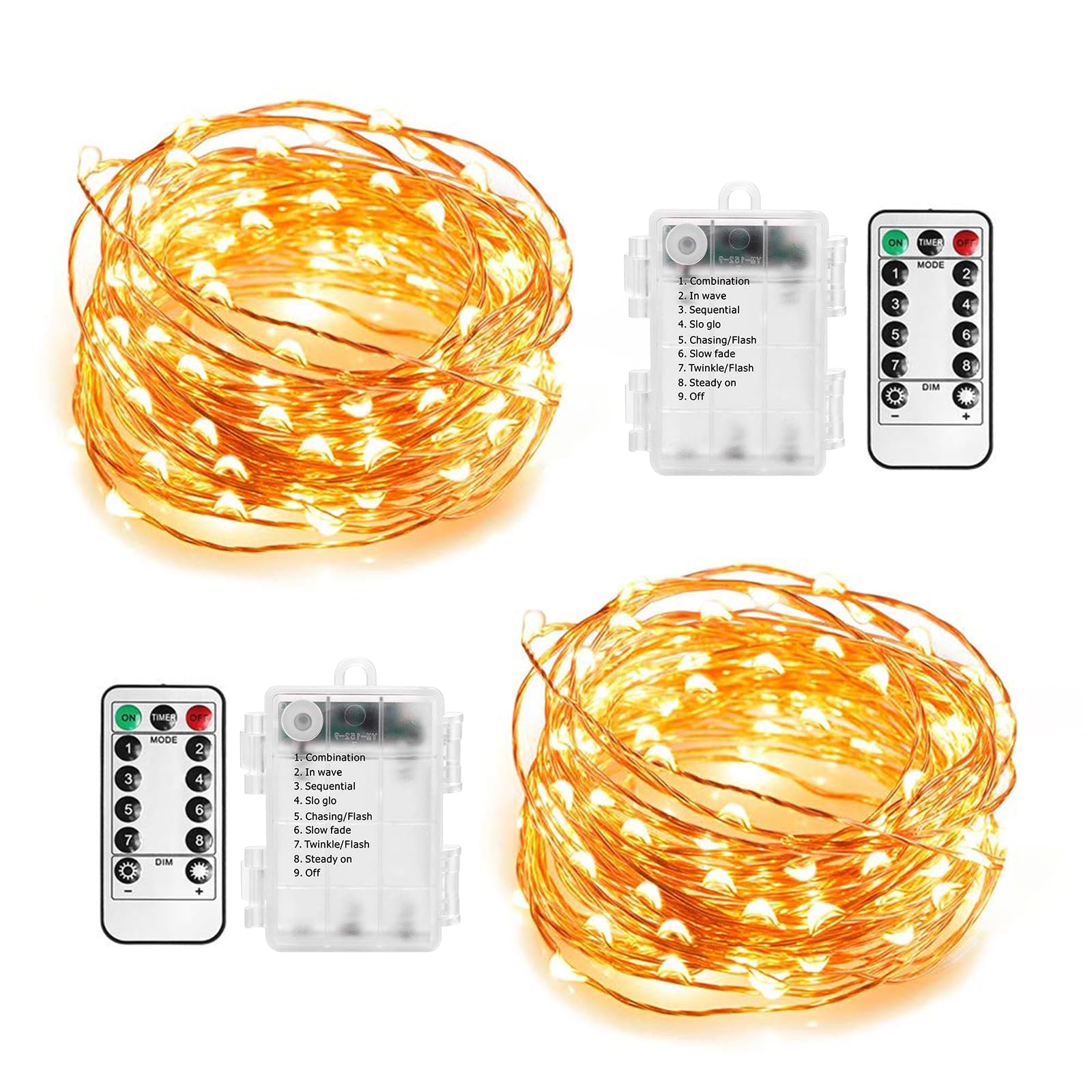 Annefly 2Pack 12M 120LED Fairy Lights Battery Operated LED Silver Wire String Lights with 8 Light Modes and Remote for Indoor Outdoor Halloween Christmas Bedroom Decoration โ image 1