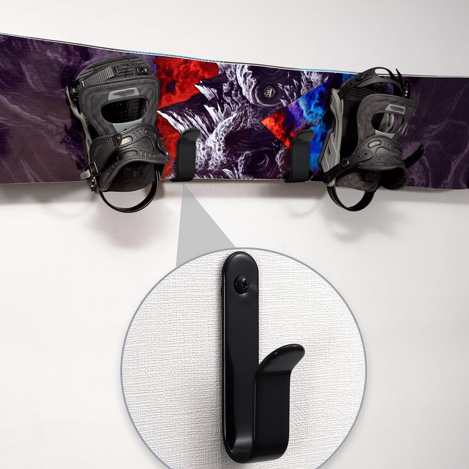 Soporte de Pared para Snowboard, Paquete de 2 Clips Horizontales, Exhibición para Hogar y Garaje