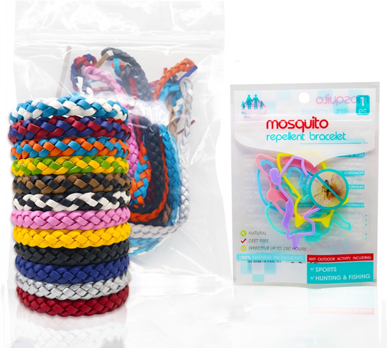 LBOYLOVE® Mosquito Repellent Bracelets for Kids & Adults 12 Pack with Mosquito Proof Colored Rings, Individually Wrapped PU Leather Insect & Bug Repellent Wrist Bands Outdoor Camping Fishing Traveling