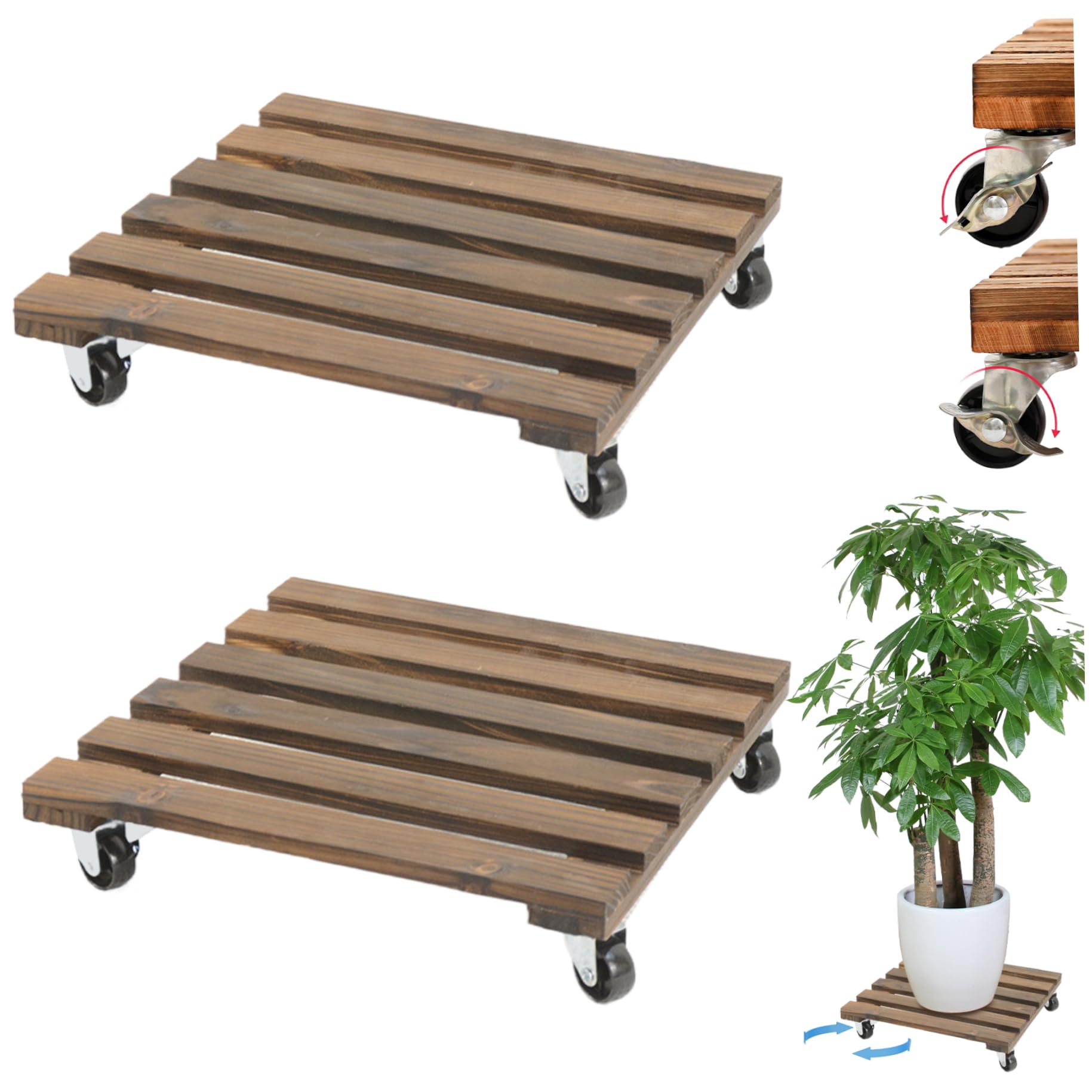 Support plante bois carré à roulettes pour déplacer vos fleurs du salon au balcon