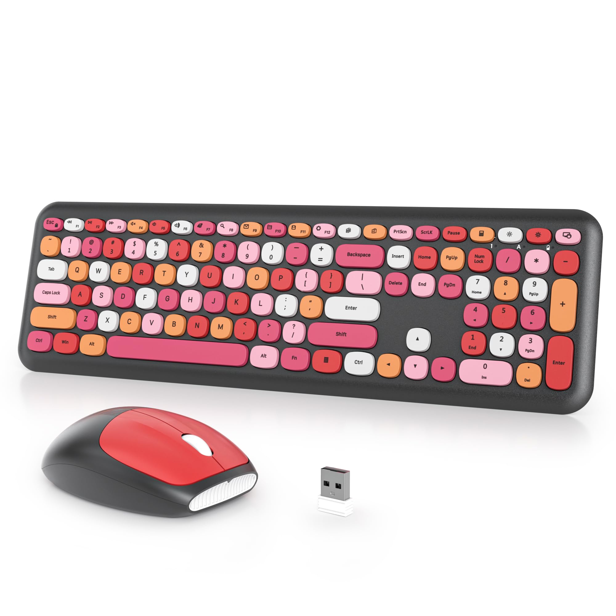 iTastatur Typewriter Wireless Keyboard and Mouse Combo,2.4G Office 104 Keys Full-Sized Retro Punk Keyboard,Cute Red with Round Keycaps for Laptop PC