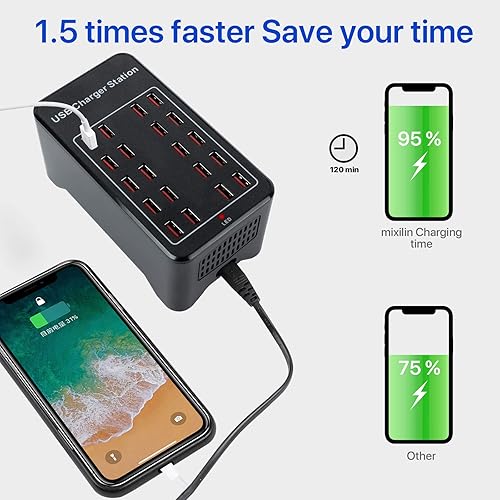 Miniatura 5 de Cargador de 30 puertos, estación de carga USB, cargador rápido USB, reconocimiento de carga inteligente, adecuado para viajes, reuniones familiares,