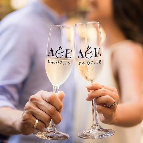 Juego de 2 calcomanías artísticas de vinilo, iniciales y fecha de monograma personalizadas, 2.5 x 3 pulgadas, elegante calcomanía personalizada para