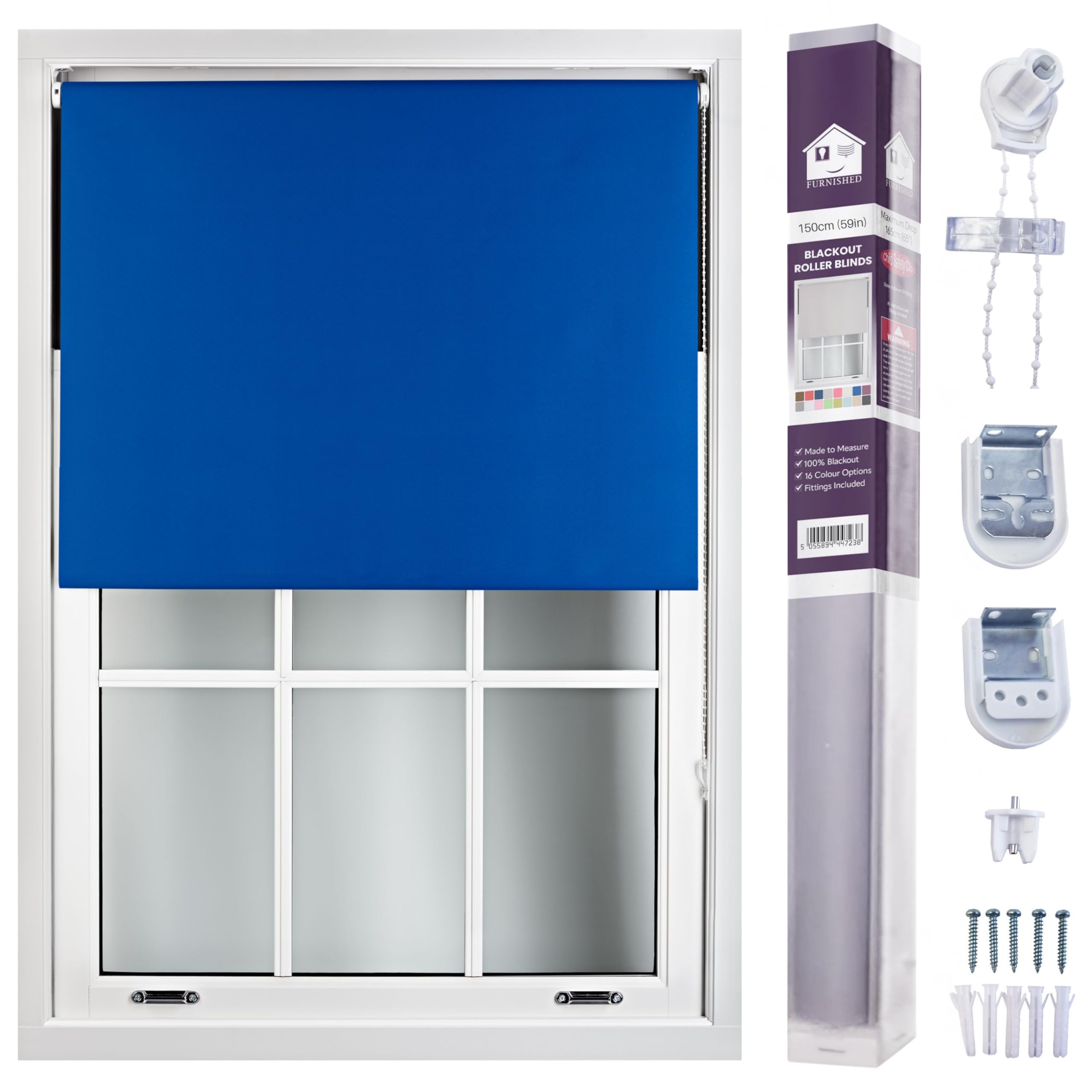 Furnished Made To Measure Blackout Roller BlindsBlue Roller Blind For Windows And Doors (W)150Cm (L)210Cm from B&Q