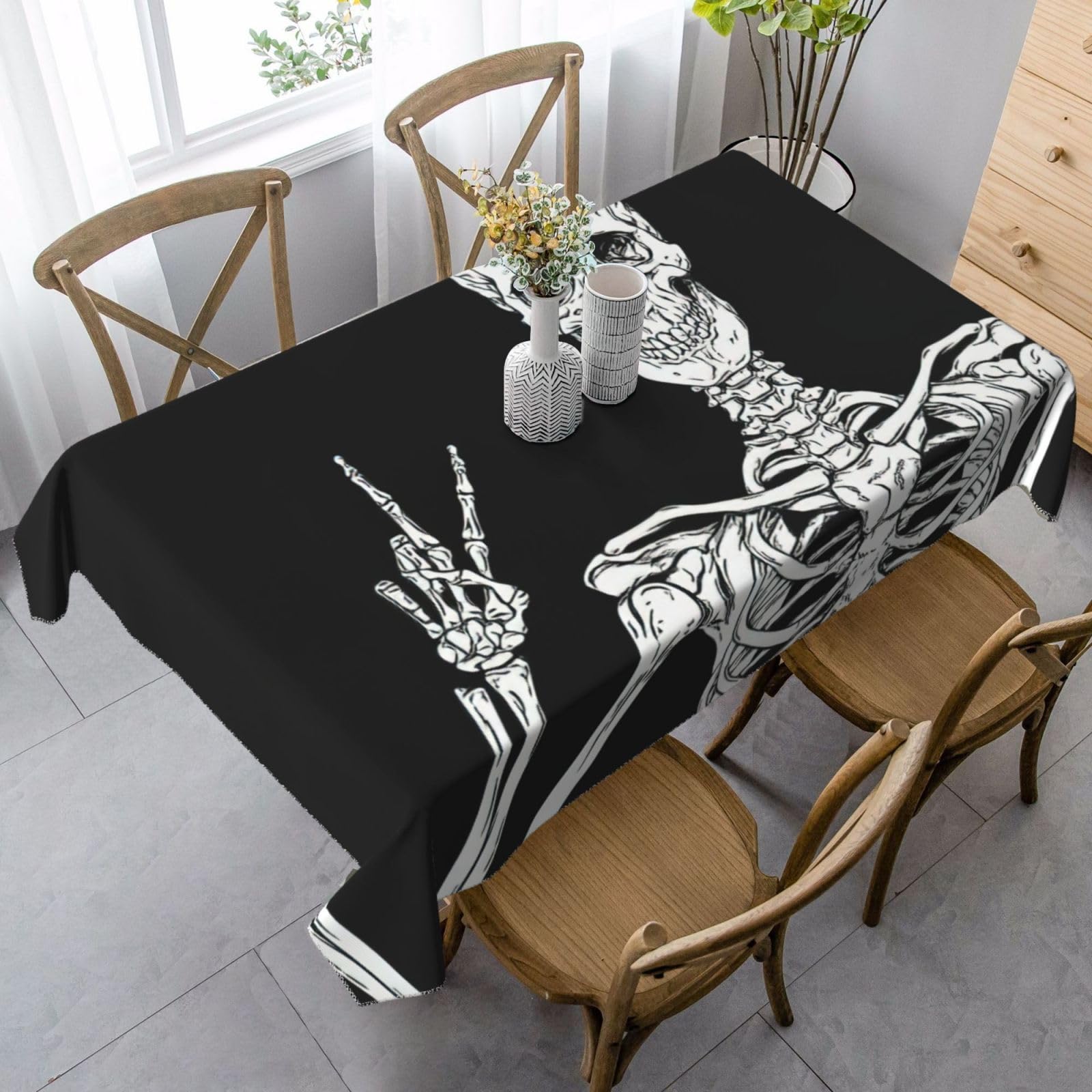 yagDAA Skull Print Rectangle Tablecloth Table Cover Indoor Outdoor Dining Room Kitchen Table Cloth 140x90cm