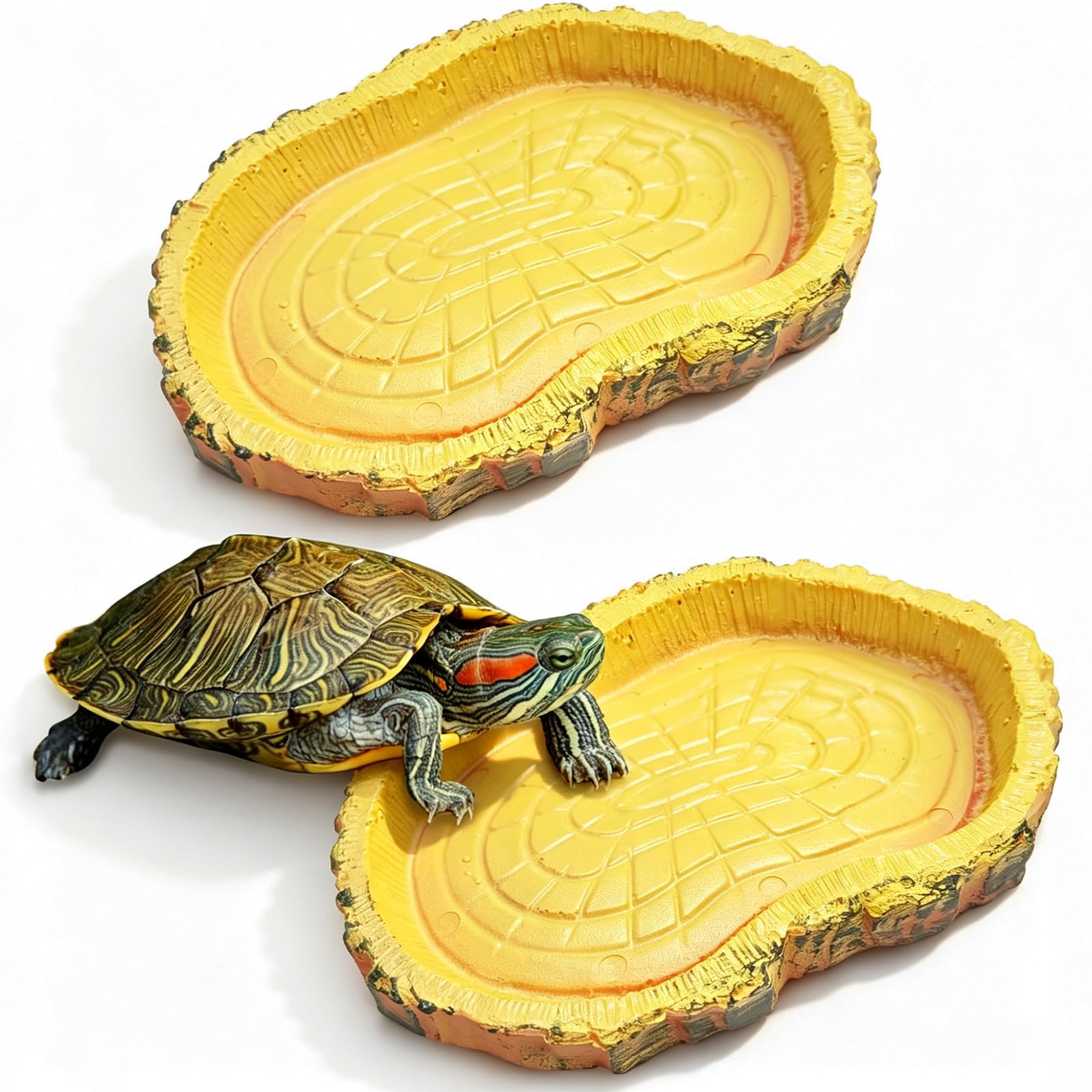 Bol d'eau Terrarium Accessoire, Gamelle Tortue Terrestre, Mangeoire Portable pour Reptiles 11x8x1cm Jaune