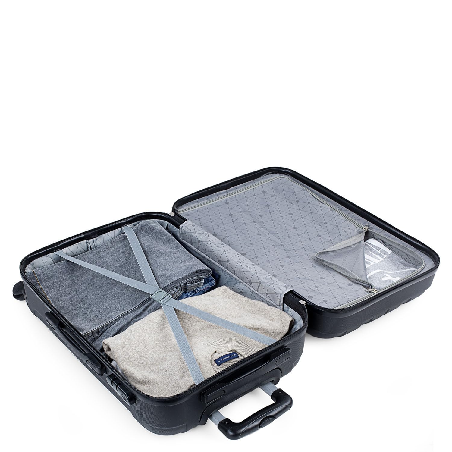 ITACA - Zestaw 3 sztywnych etui na przesuw 4 wózki na kołach 55/64/73 cm ABS. Odporne i lekkie. Uchwyt na kłódki. Mała średnia i duża kabina. 771100, Czarny