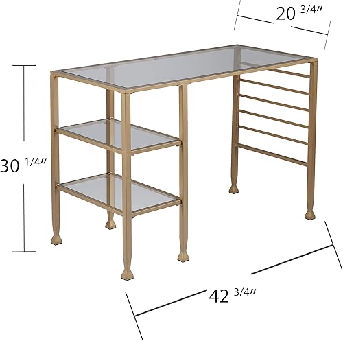 Miniatura 3 de SEI Furniture Jaymes - Escritorio de metal dorado y cristal, color dorado suave