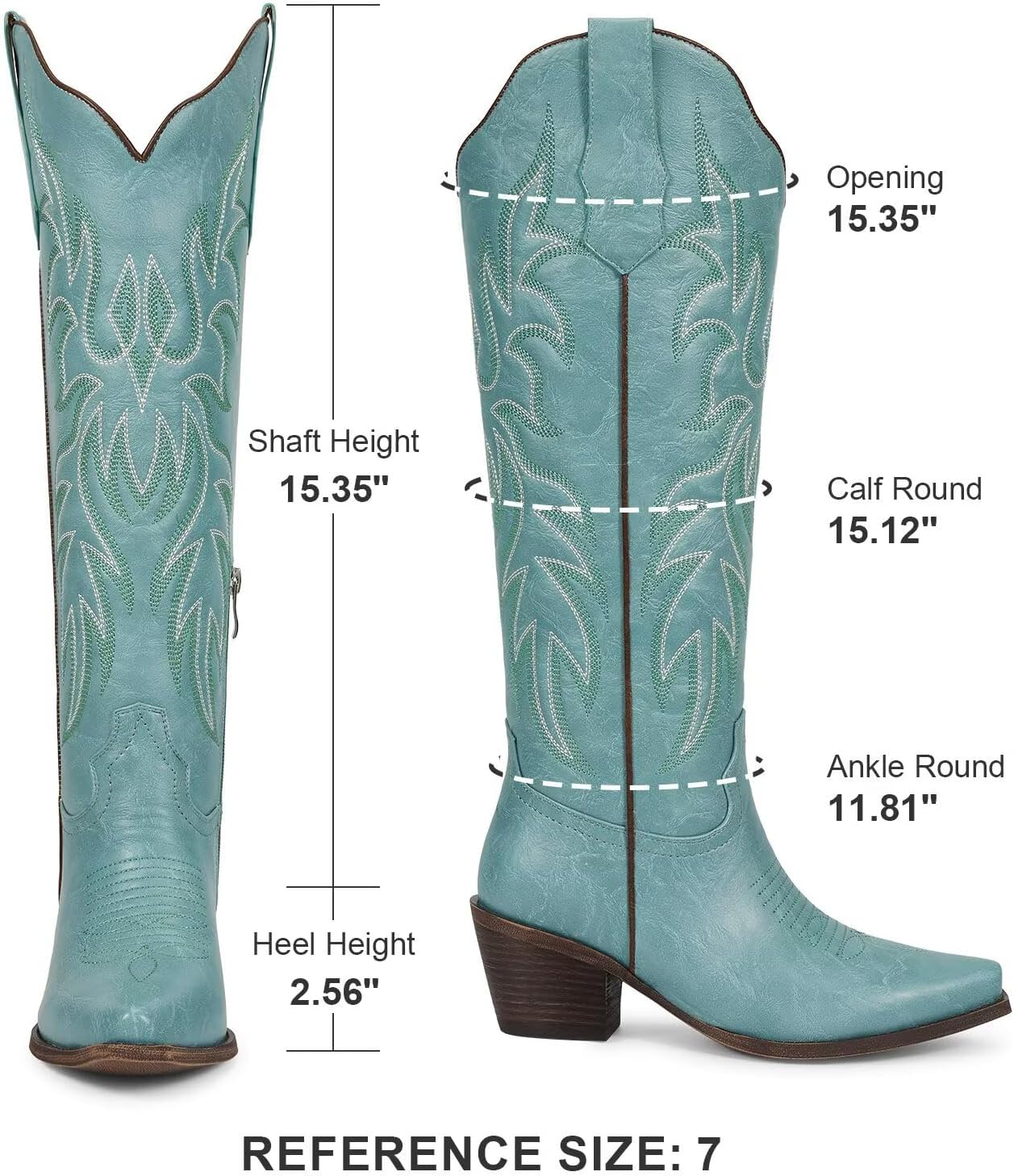 wetkiss Cowboy Boots for Women Knee High Cowgirl Boots with Chunky Low Heel and Pointed Toe, Womens Retro Embroidered Western Boot for Concert Party Festival Event