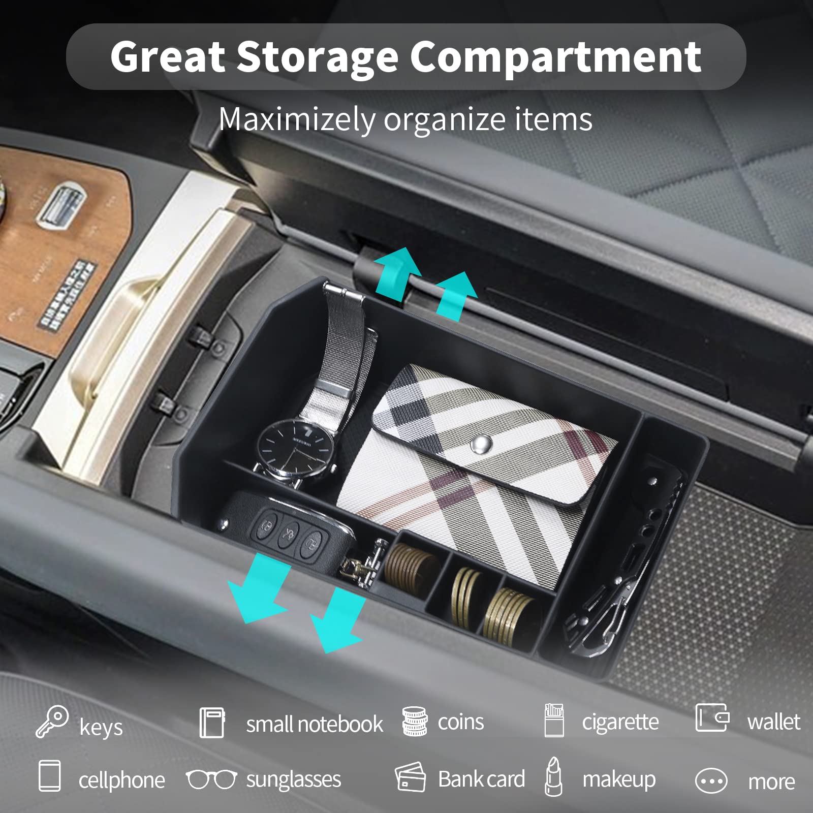 Organizer per Console Centrale BMW X1 IX 2022-2023, Scatola Portaoggetti per Bracciolo Centrale, Accessori per X2 IX2 2024  34