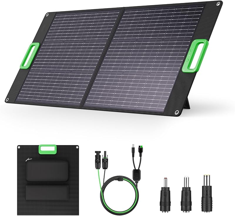 Panel solar portátil de 100 W para generador de central eléctrica 23,5 % de alta eficiencia | Cargador solar plegable ETFE para Jackery/Ecoflow/Bluetti, IP65 impermeable con soportes para RV Camping Van fuera de la red al aire libre