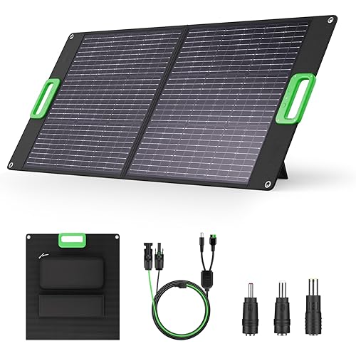 100W Portable Solar Panel for Power Station, 23.5% High Efficiency ETFE Foldable Solar Charger with Kickstands, 18V IP65 Waterproof Solar Panel Kit for Outdoor Camping RV Trip Off-Grid Living
