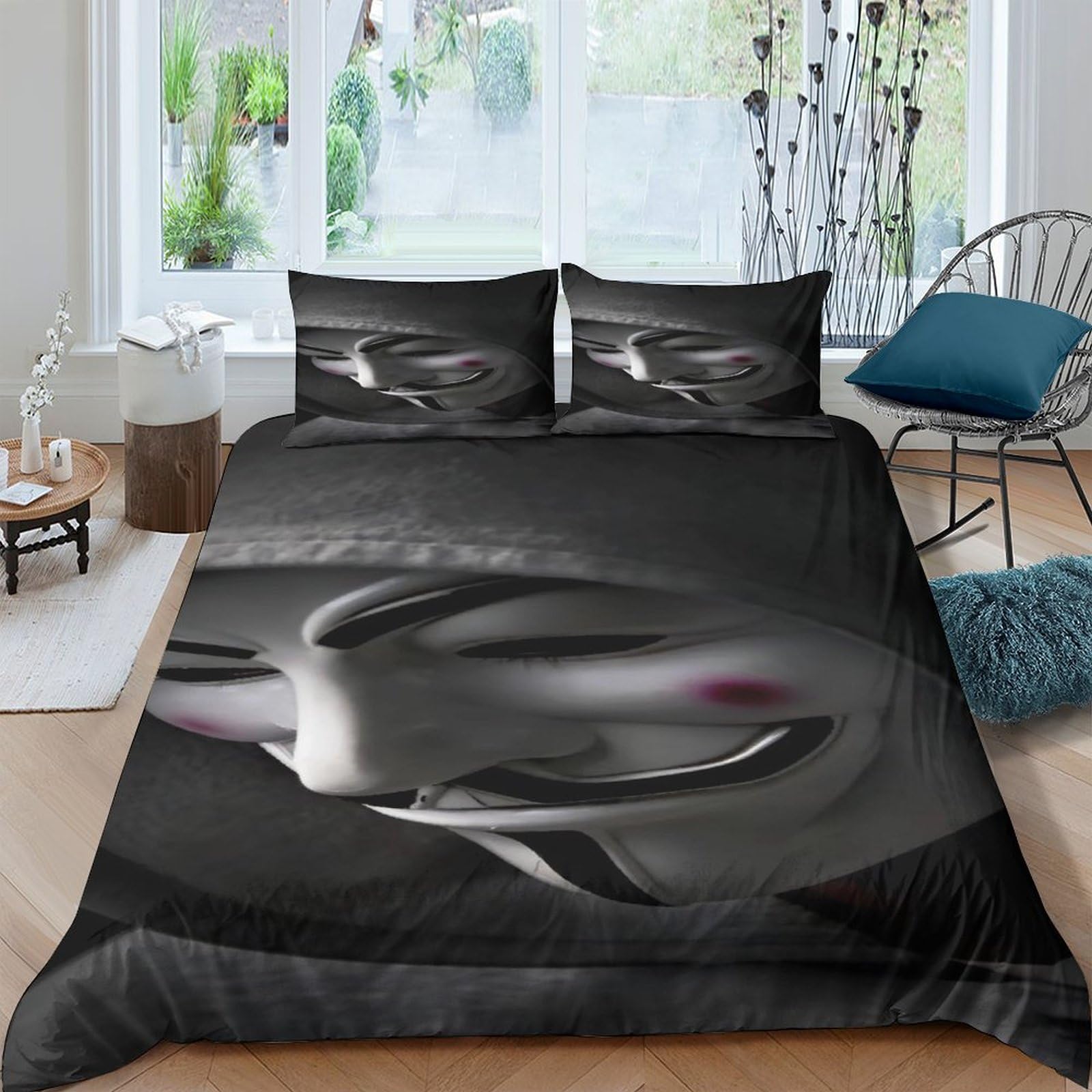 Parure de lit clown style gris pour chambre d'enfant et adulte lit King size IOFEER 3D