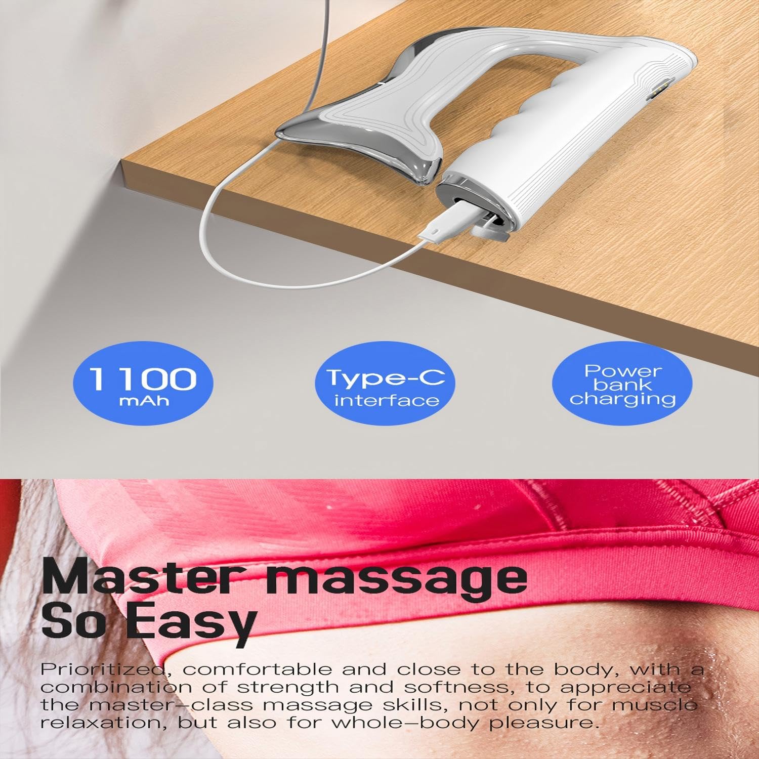Elektrisches Faszienmesser, multifunktionaler Schaber, Massagewerkzeug, Muskelschaber, Faszienmassagegerät, für den ganzen Körper (weiß)