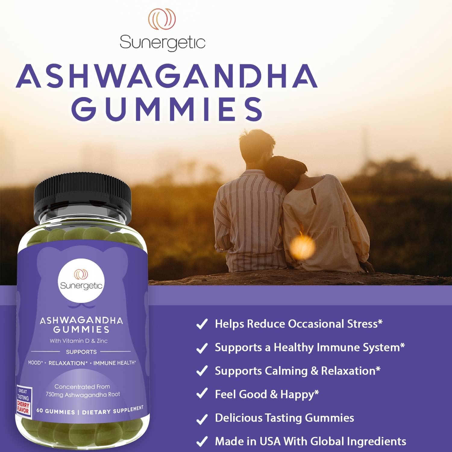 Premium Ashwagandha Gummies — Ashwagandha Supplement with 750 mg Ashwagandha Root per Gummy — Ashwagandha Complex with Zinc & Vitamin D Supports Immune Health, Mood & Relaxation — 60 Gummies