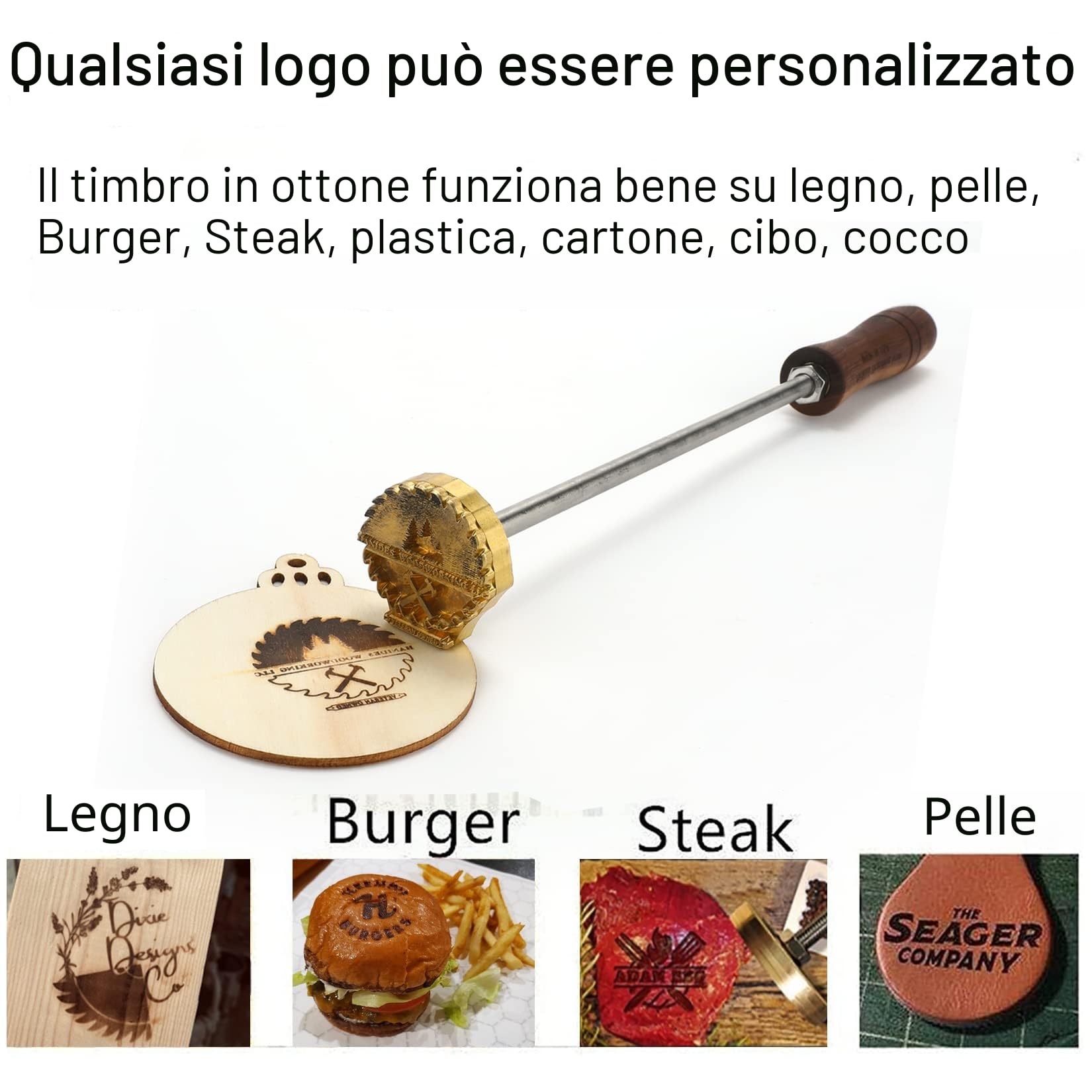 Ferro Personalizzato per Branding su Legno e Pelle - Logo Personalizzato per Lavorazione del Legno (2,5 x 2,5 cm)