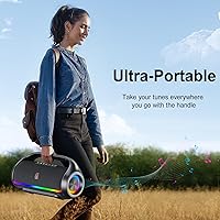 Vista 8 de Altavoz Bluetooth portátil con 2 micrófonos inalámbricos, altavoces impermeables IPX5 con graves profundos y luces LED, altavoz portátil estéreo